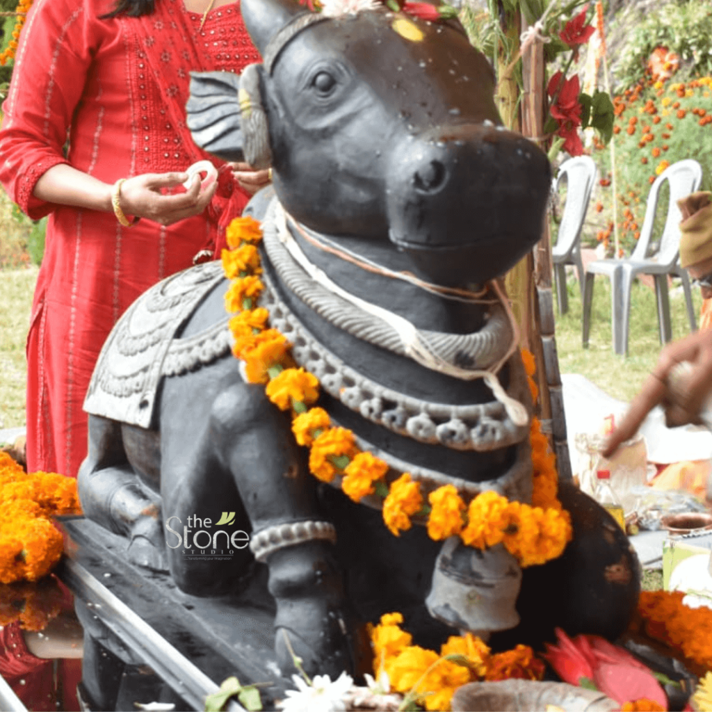 Nandi Statue in Black Designed Stone 2ft The Stone Studio