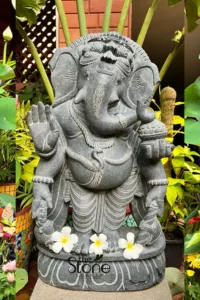 Ganapati Standing murti in Black Stone placement in outdoor
