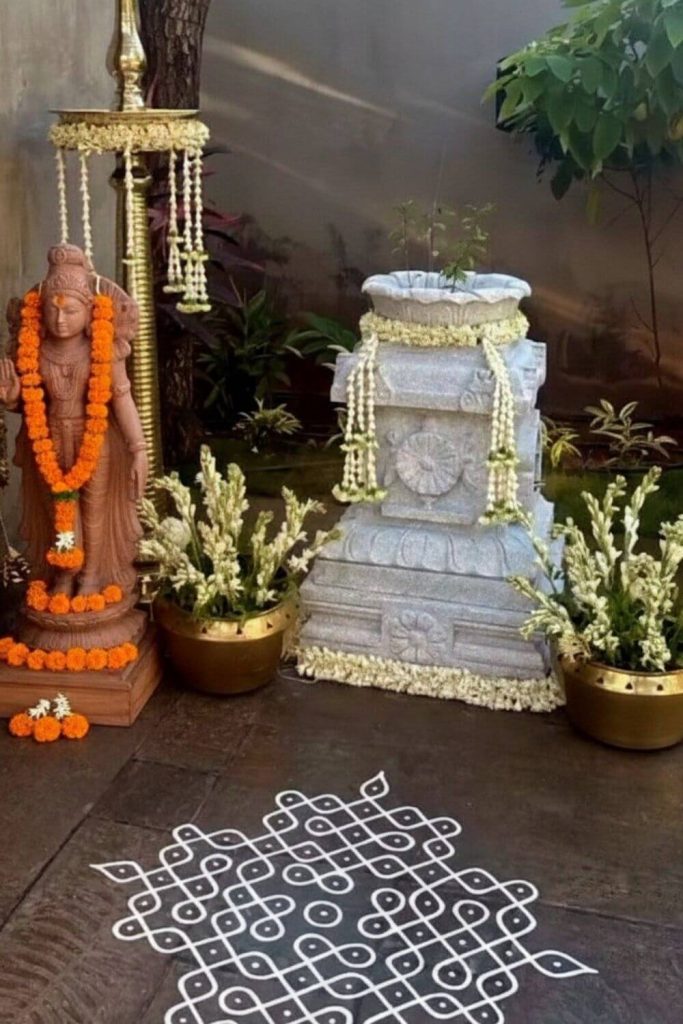 Designing a Spiritual Tulsi Planter Corner with Idol