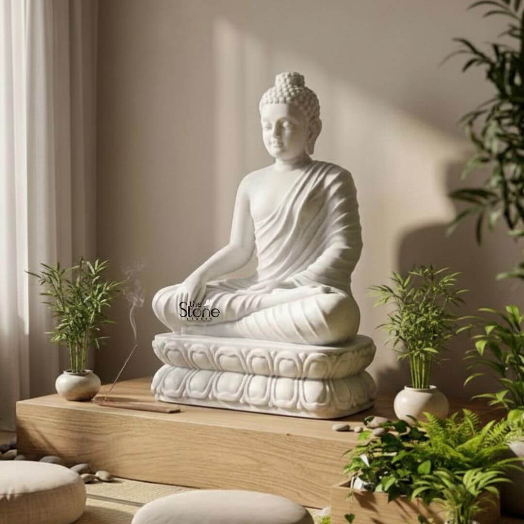 3 Feet Marble Buddha Idol 3 3 Feet Marble Buddha Idol - Image 3