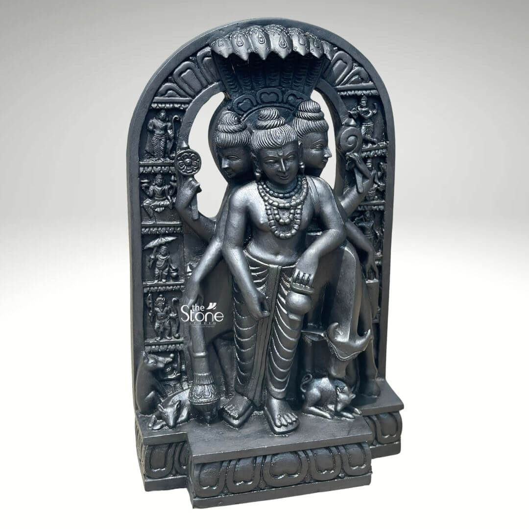 Lord Dattatreya Stone Statue 2ft - Image 7
