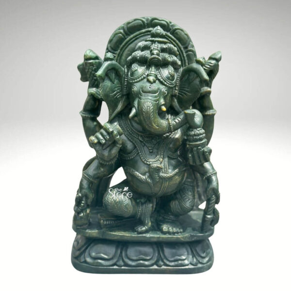 Green Stone Dancing Ganesha Statue for Home 9″